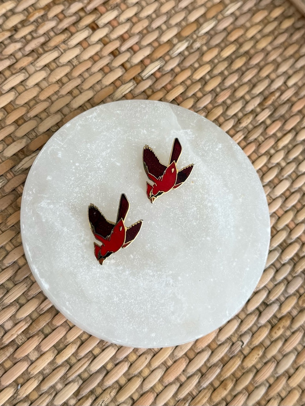 Vintage Red Cardinal Pins - Two